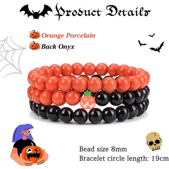 3PCS Halloween Healing Crystal Natural Stone Beaded Stretch Bracelet for Women - Picture 5 of 6